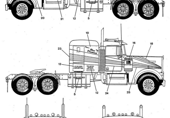 Kenworth W900 truck drawings (figures)